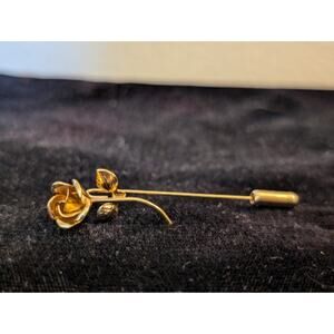 Vintage Gold Tone Long Stem Rose Stick Pin